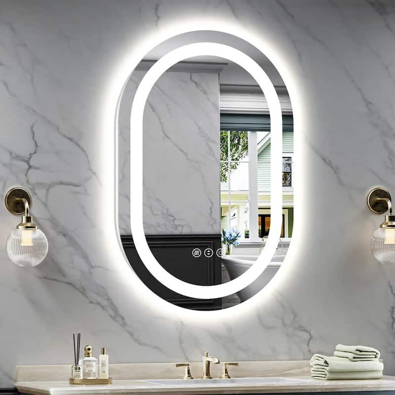 Oval Front & Back LED Lighted Anti-fog Tempered Glass Wall Bathroom Vanity Mirror, ETL Certified, 3-Year Warranty - 36"x24"