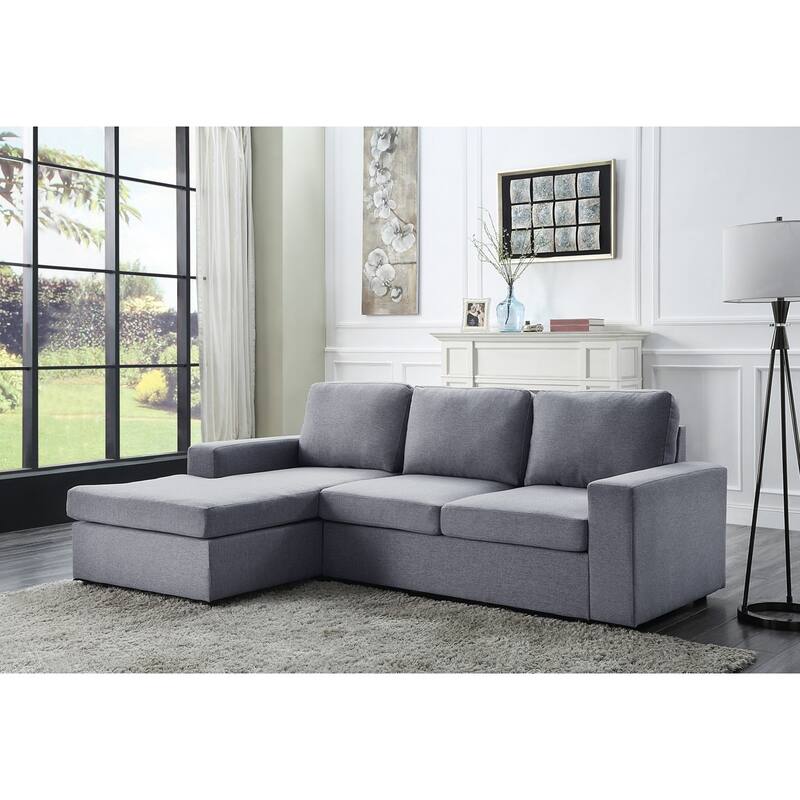 Linen Sofa with Reversible Chaise - Light Gray