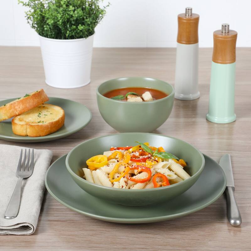 Gibson Home Queenslane 16-Piece Double Bowl Stoneware Dinnerware Set