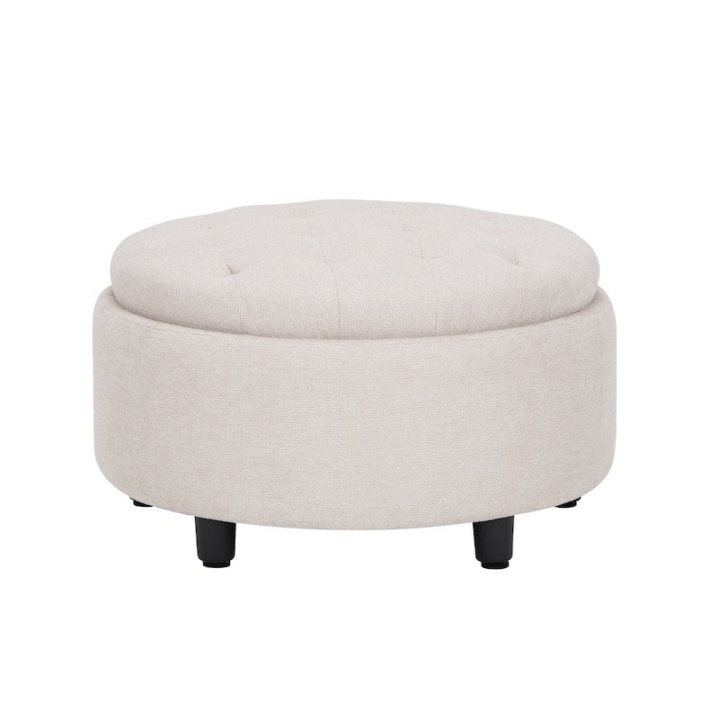 Fabric Storage Ottoman with Tray Lid - Footrest & Hidden Storage for Living Room​ - 1 - Beige