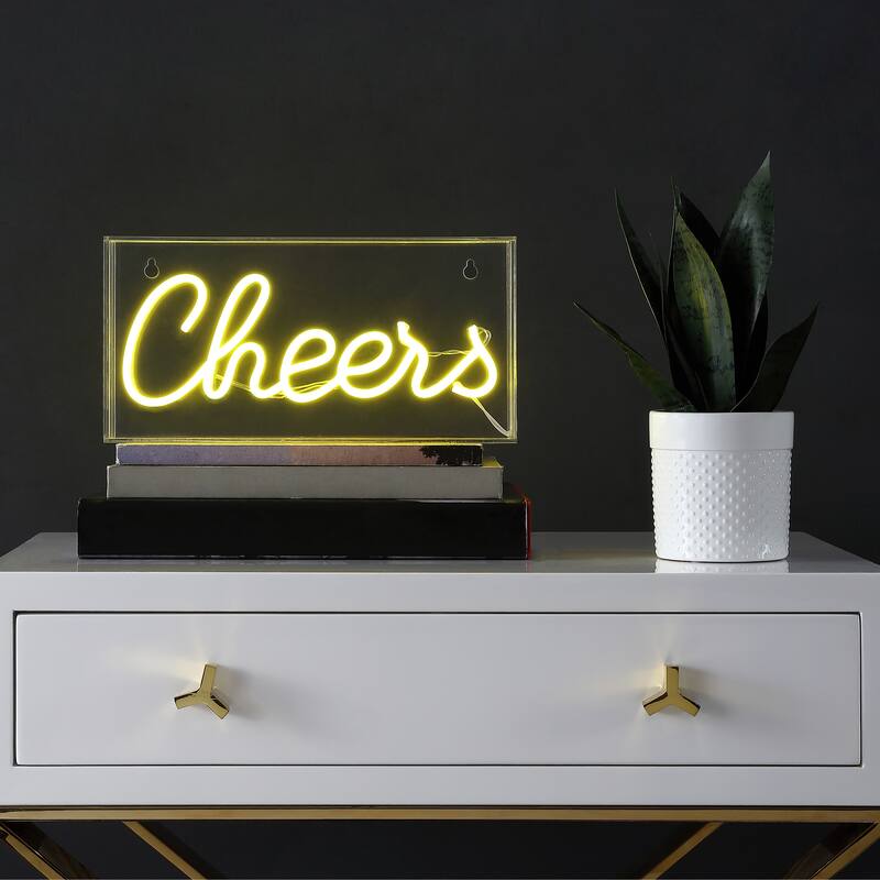Eye 11.8" Contemporary Glam Acrylic Box USB Operated LED Neon Light, Yellow by JONATHAN Y - 1 Bulb