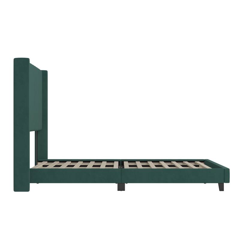 Upholstered Platform Bed with Wingback Headboard