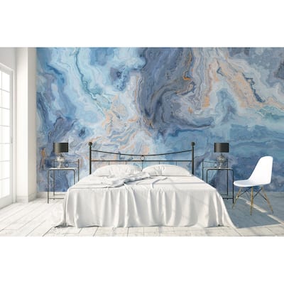 GK Wall Design Turquoise and Blue Waves Marble Pattern Removable Wallpaper