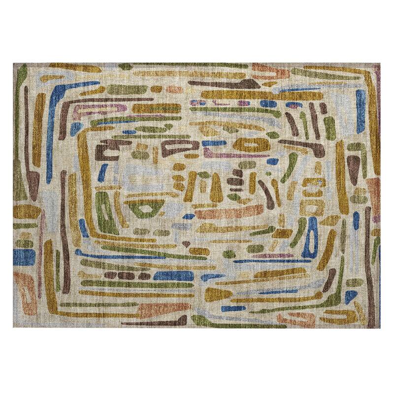 Machine Washable Indoor/ Outdoor Global Geo Chantille Rug