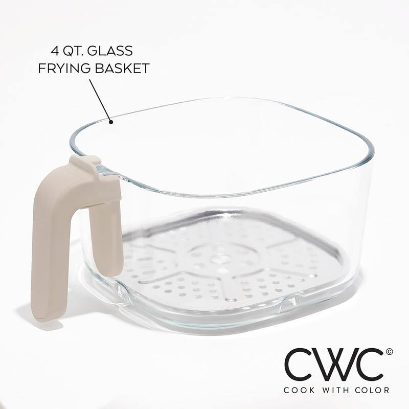 COOK WITH COLOR 1200W Air Fryer: Glass Basket, Dishwasher Safe, 60min Timer, 6 Presets, Temp Control 175F-400F, 4 - 5.5 QT