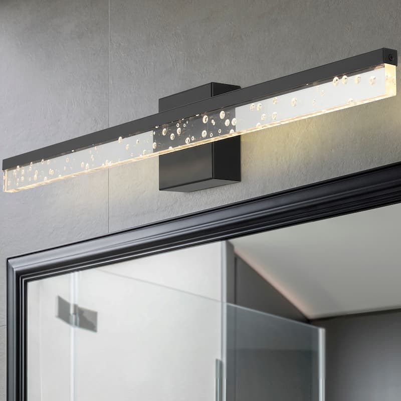 Baxter 22" 1-Light Modern Contemporary 360-Degree Rotatable Iron/Seeded Acrylic Integrated LED Vanity Light, by JONATHAN Y