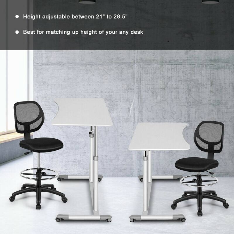 Gymax Mesh Drafting Chair Mid Back Office Chair Adjustable Height