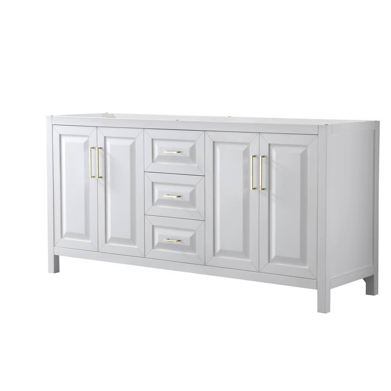Wyndham Collection Daria 71" Double Free Standing Vanity Cabinet Only - White / Brushed Gold Hardware