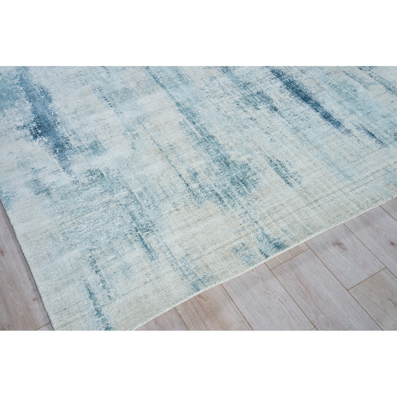 EXQUISITE RUGS Stone Wash Gazni Hand-loomed Wool/Bamboo Silk Blue Area Rug.
