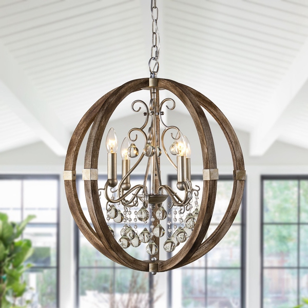 Parrot Uncle 21 Wide Weathered Wooden 4 Light Crystal Orb Chandelier