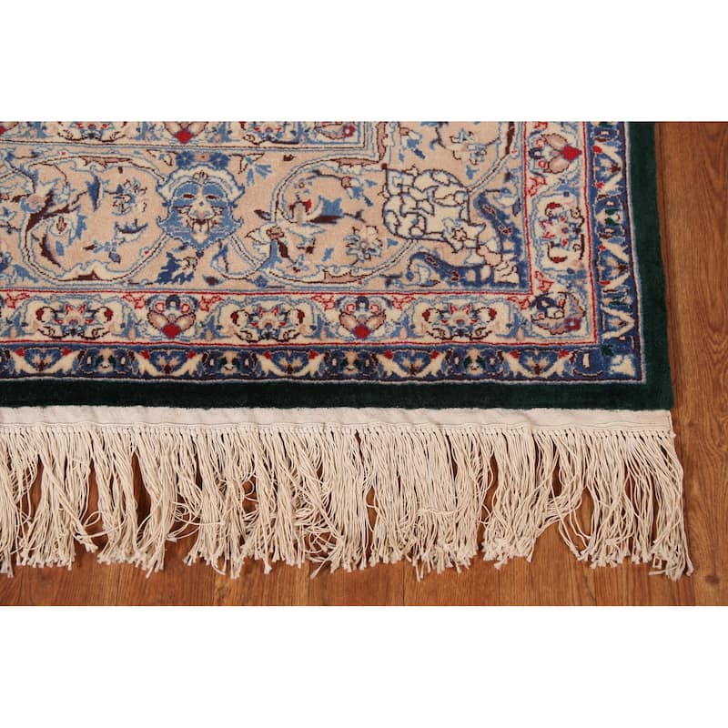 Vegetable Dye Green Nain Chinese Area Rug Handmade Wool Carpet - 6'2"x 9'0"