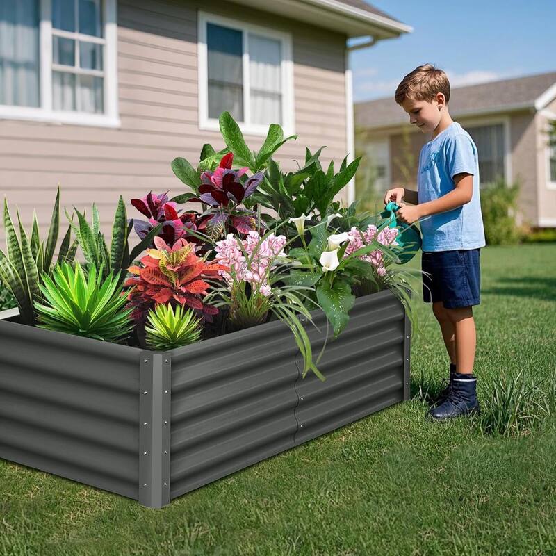 2PCS 6x3x1.5ft Galvanized Raised Garden Bed, Planter Boxes Outdoor for Vegetables, Herbs, Flowers