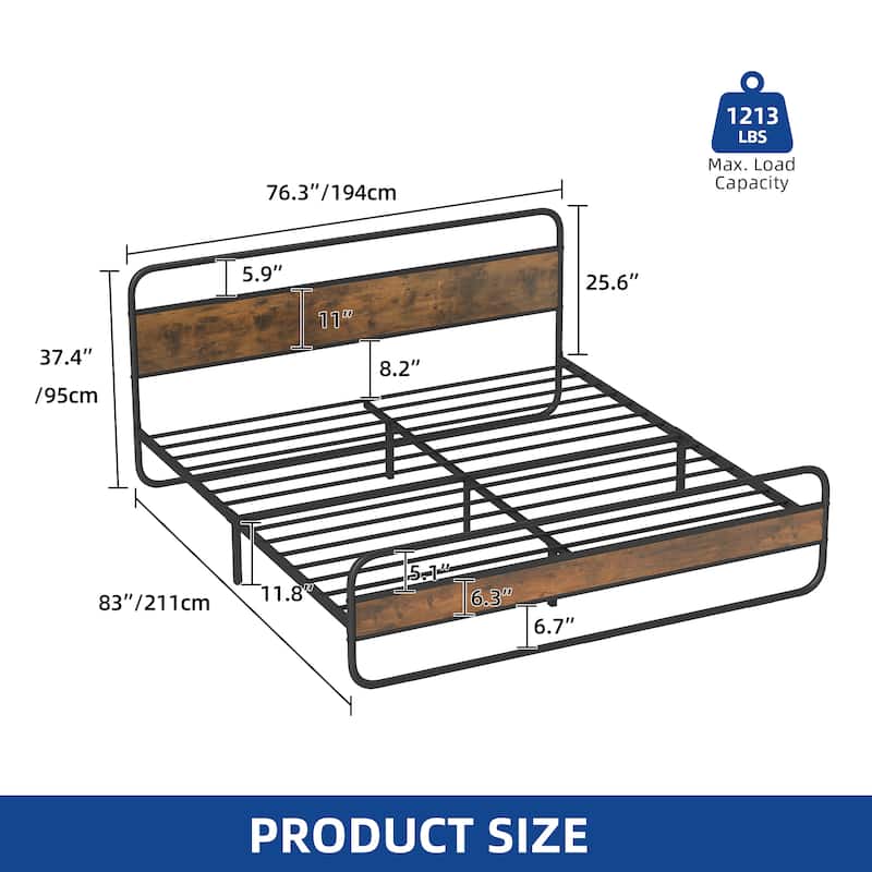 Moasis Metal Platform Bed Frame with Wooden Headboard