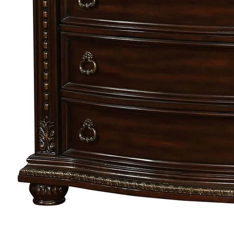 Kera Traditional Tall Dresser Chest, 6 Drawers, Sculpted Cherry Brown Wood