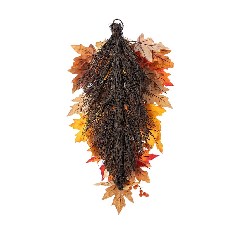 Glitzhome 26"H Fall Sunflower Pumpkin Lotus Leaf Teardrop Swag Wreath Thanksgiving