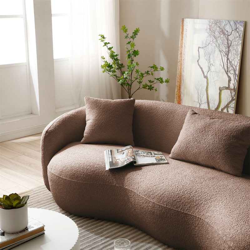 Mid Century Modern Curved Boucle Fabric Couch for Bedroom, Office