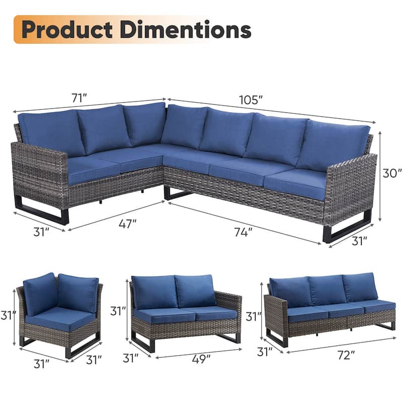 Outdoor Sofa Chair Ottomans with Fire Pit Table - Blue cushion - Grey