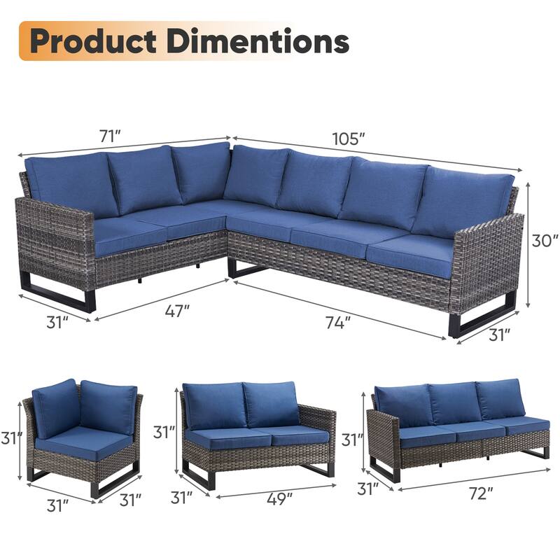 Propane Fire Pit Table with Outdoor Sofa Chair Table Set- Blue cushion - Grey