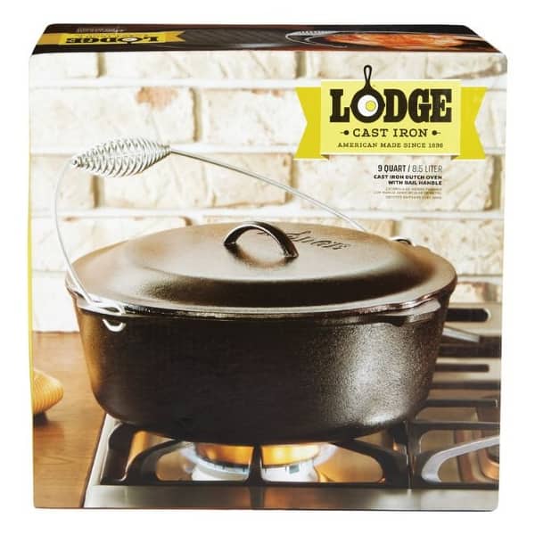 Lodge L12DO3 Cast Iron Dutch Oven with Iron Cover, Pre-Seasoned, 9-Quart,  Black