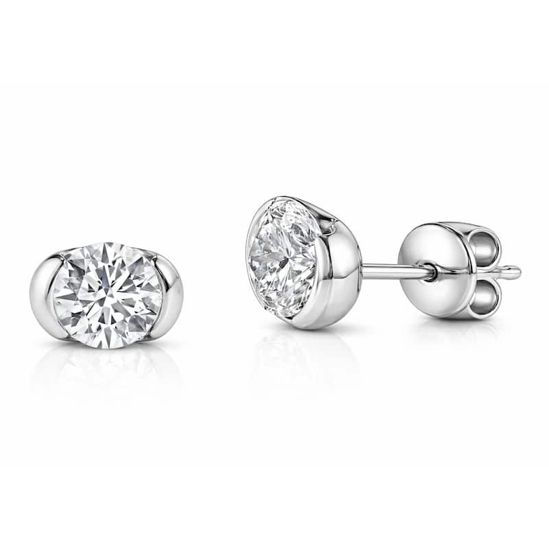 Auriya 14k Gold Lab Grown Round Diamond Stud Earrings 0.50 to 8.00 ct. tw. Push-Back (F-G VS) - White - White - 1.5