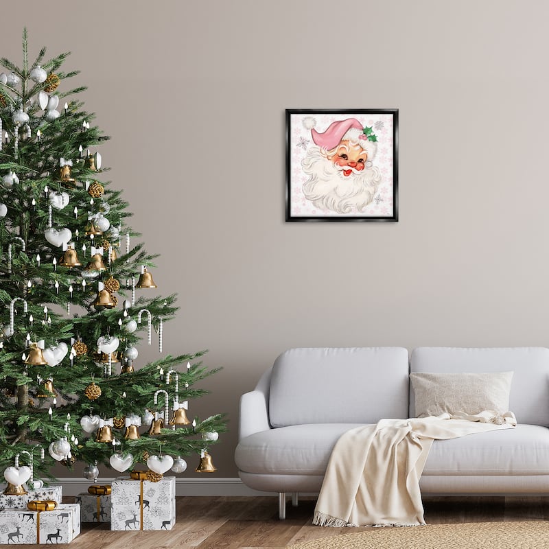 Stupell Pastel Vintage Jolly Santa Framed Floater Canvas Wall Art Design By Mollie B.