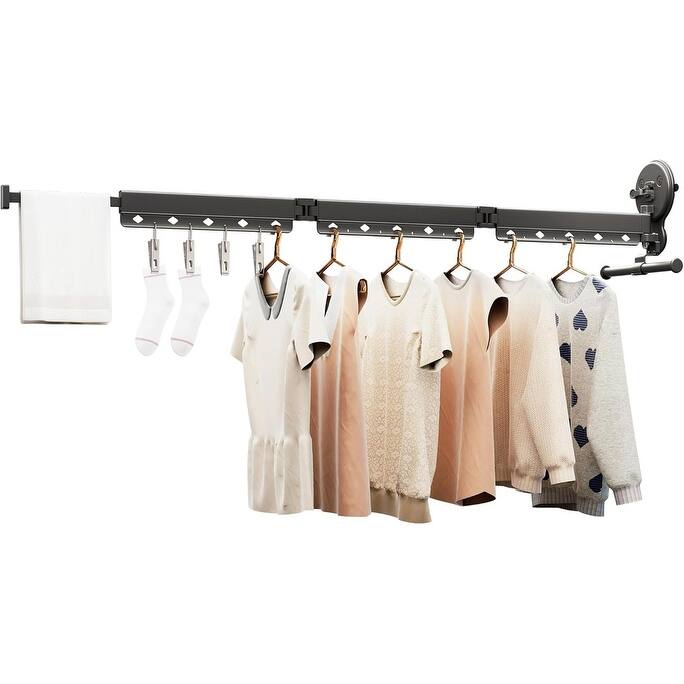 Suction Cup Foldable Clothes Drying Rack - Wall Mounted