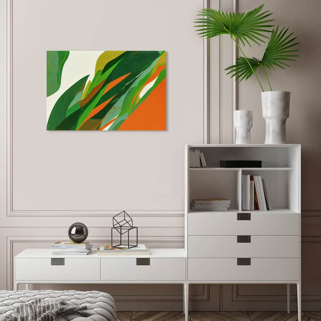 Wynwood Studio Canvas Abstract Emerald Sunset Green and Pumpkin Tropical Wall Art Canvas Print