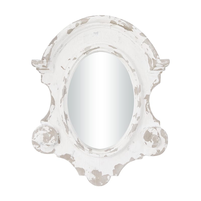 Fiberglass Distressed Antique Arched Oval Room Wall Mirror - White or Cream - Roche River Decor