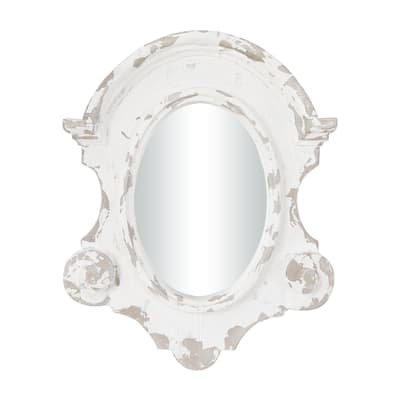 Fiberglass Distressed Antique Arched Oval Room Wall Mirror - White or Cream - Roche River Decor