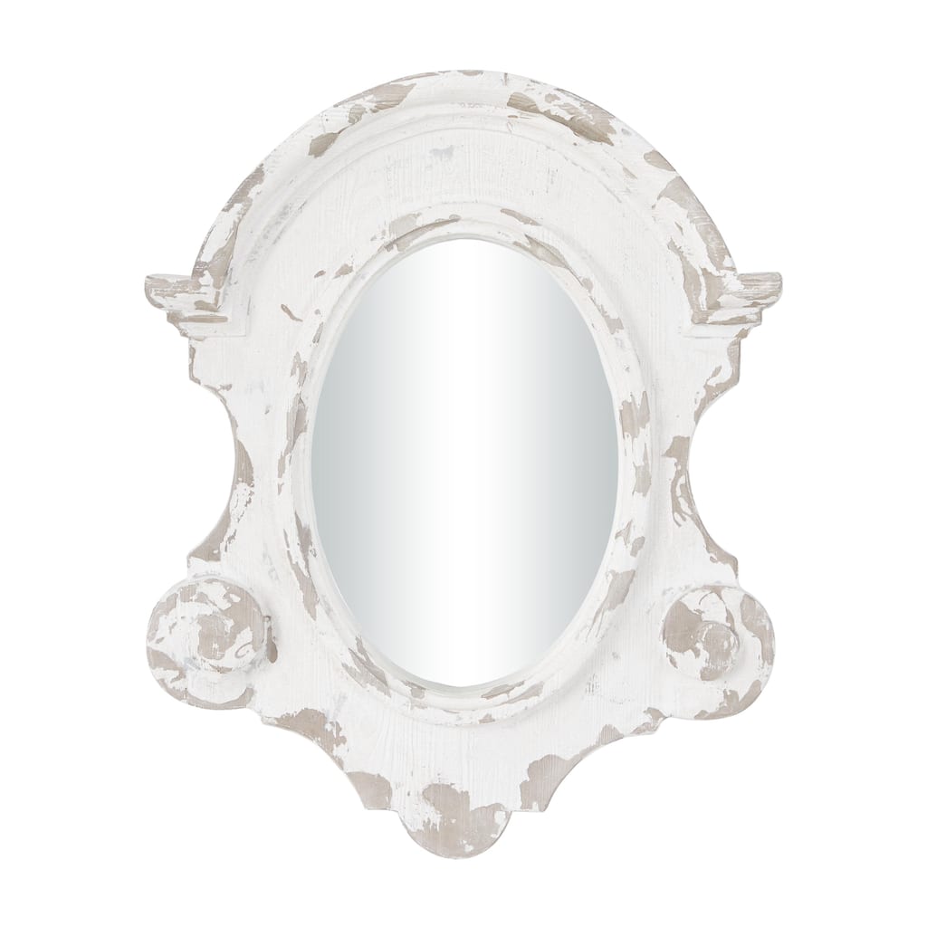 Fiberglass Distressed Antique Arched Oval Room Wall Mirror - White or Cream - Roche River Decor