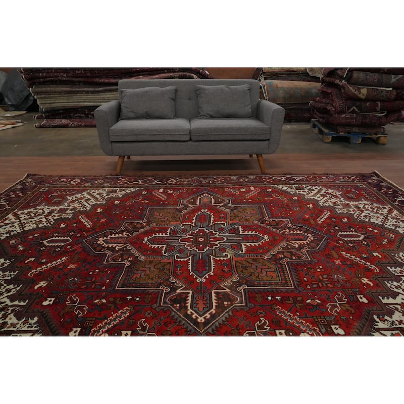Hand Knotted Oriental 100% Wool Carpet Traditional Medallion Red Heriz Area Rug - 10' 9'' X 7' 11''
