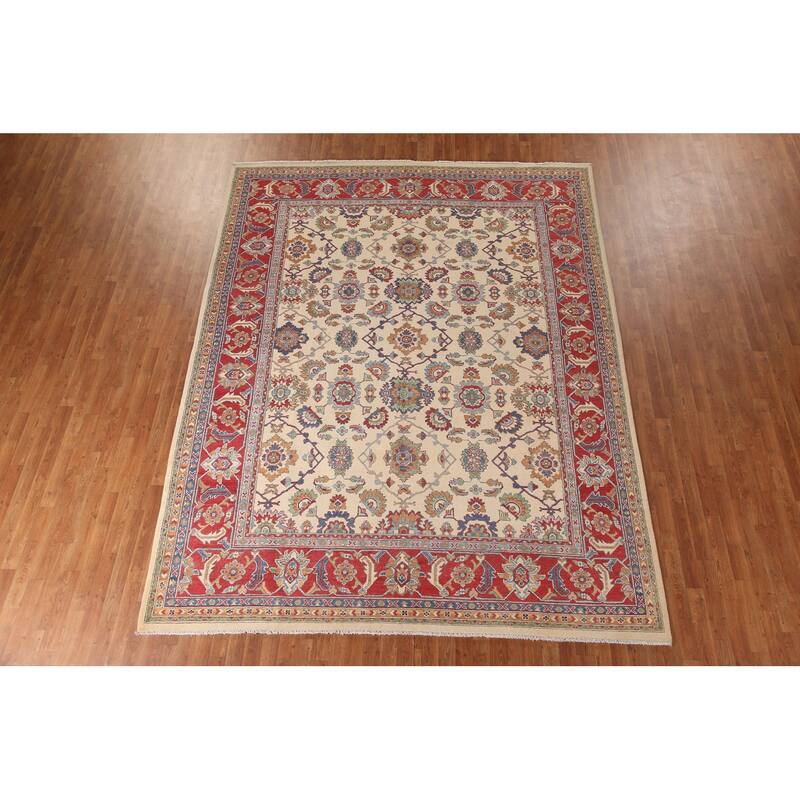 Ivory Kazak Area Rug Handmade Wool Carpet - 8'10"x 11'6"