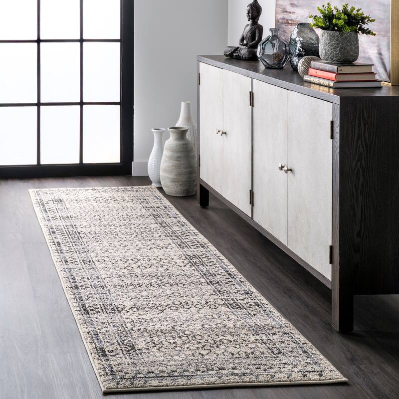 Nuloom Elodie Distressed Diamonds Area Rug - 2'6" x 10' Runner - Light Grey - Runner