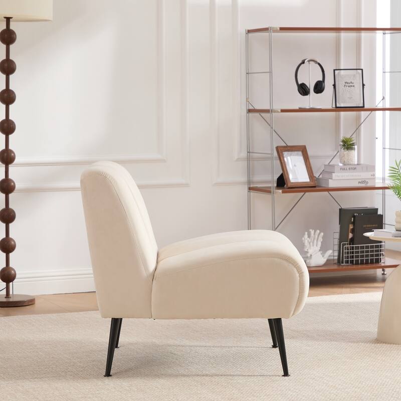 Modern Upholstered Armless Chair with Black Metal Legs,Accent Chair for Living Room,Bedroom,Office and Reading Room