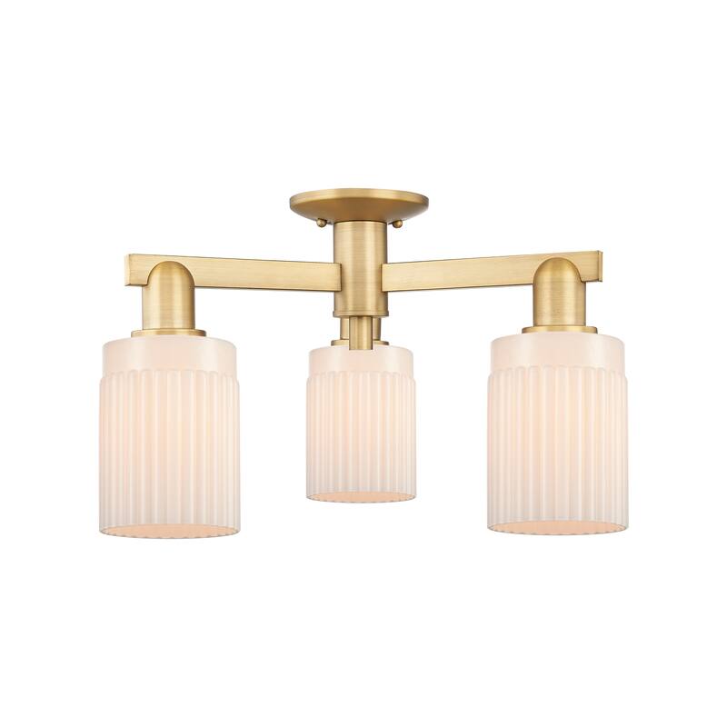 Innovations Lighting Endless Possibilities Arcadia - Hadley - 3 Light 22" Semi-Flush Mount - Brushed Brass/Matte White