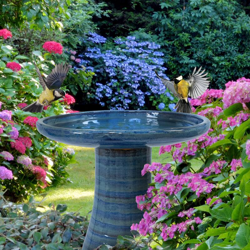 Sunnydaze Glazed Ceramic Outdoor Bird Bath - 18" - UV/Frost Resistant