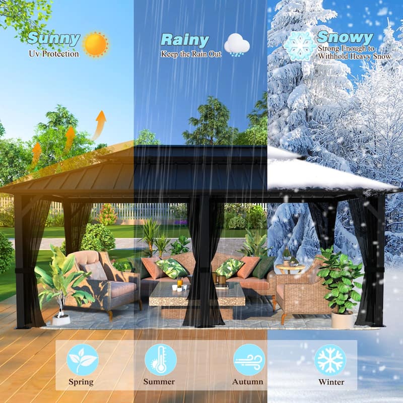 VEIKOUS Aluminum Double Hardtop Gazebo Pergola for Patio, Lawn, and Garden with Removable Netting