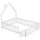 preview thumbnail 8 of 7, Full Size House-Shaped Headboard Floor Bed with Fence Guardrails and Door, Features Pine Wood Construction