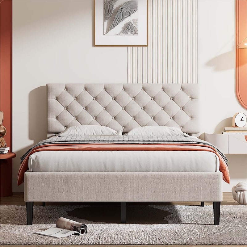 Upholstered Linen Platform Bed