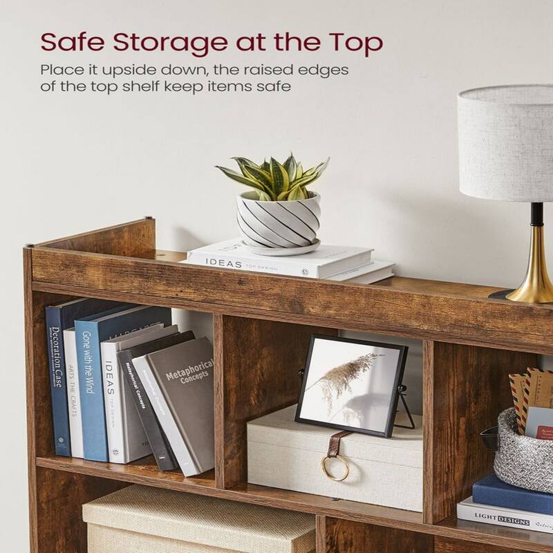 Rustic Brown 8-Cube Bookshelf with Open Storage Compartments for Living Room Study or Office - 35.4"L x 11"W x 39.4"H