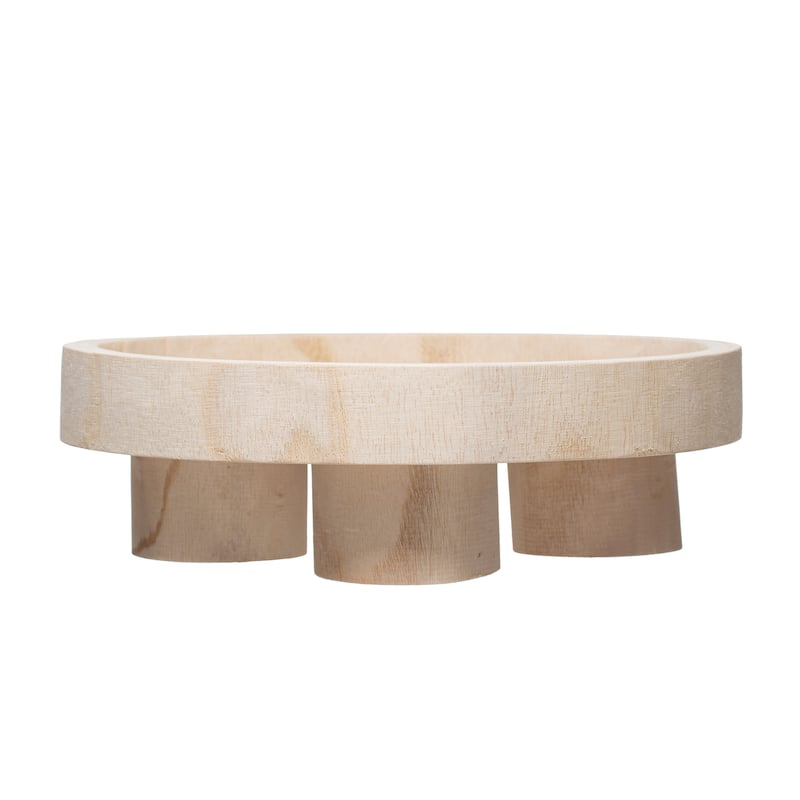 Paulownia Wood Pedestal Tray - 11.8"L x 11.8"W x 3.5"H - Brown