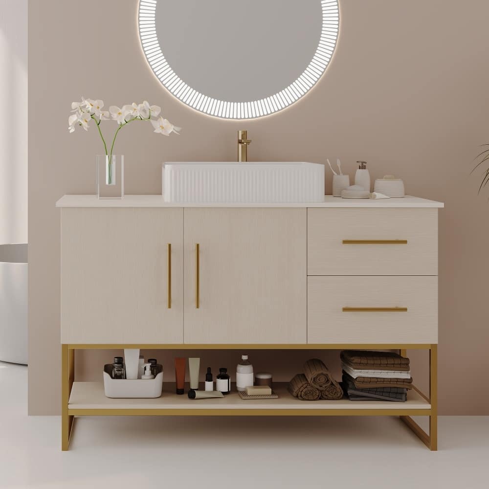 47.2" Contemporary Bathroom Vanity with Ceramic Vessel Sink and Storage