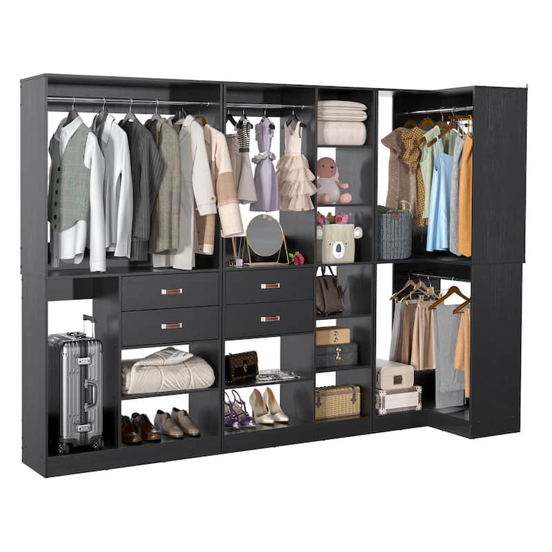 Rackcog 71'' - 110'' Set of 3 Freestanding Corner Closet Organizer, Reversible Wardrobe with Hanging Rods
