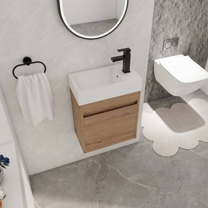 18"Floating Wall-Mounted Bathroom Vanity with White Resin Sink
