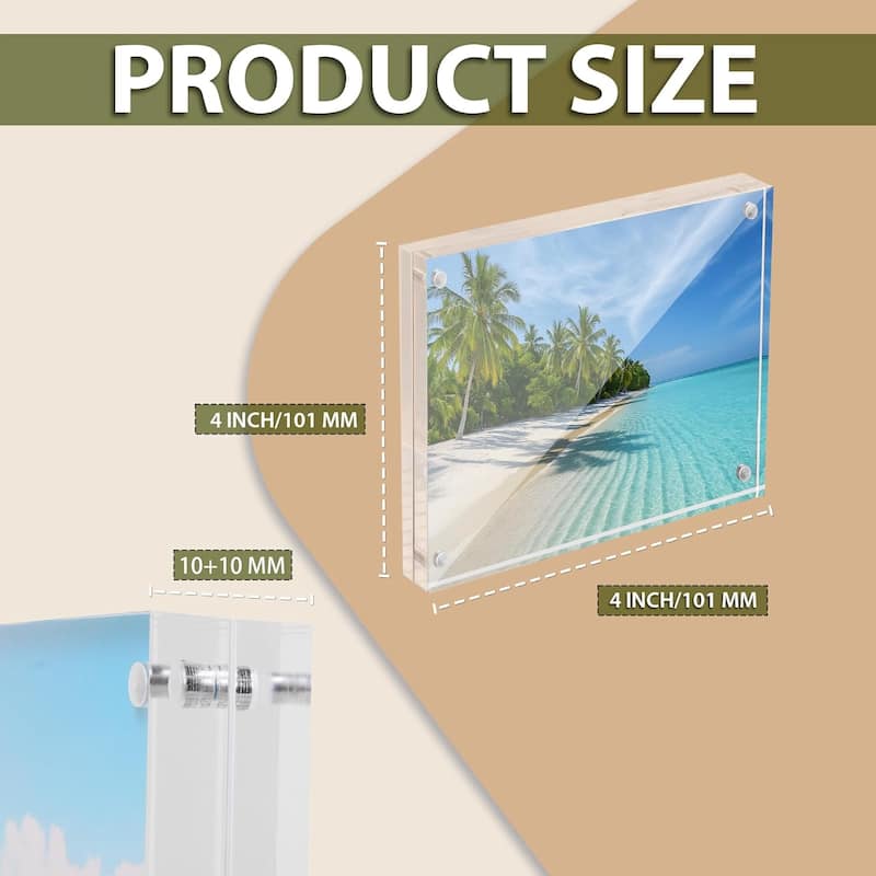 BP4U 4x4 Acrylic Picture Frames, Tabletop Magnetic Freestanding Photo Frames for Hoem/Office Desktop Display