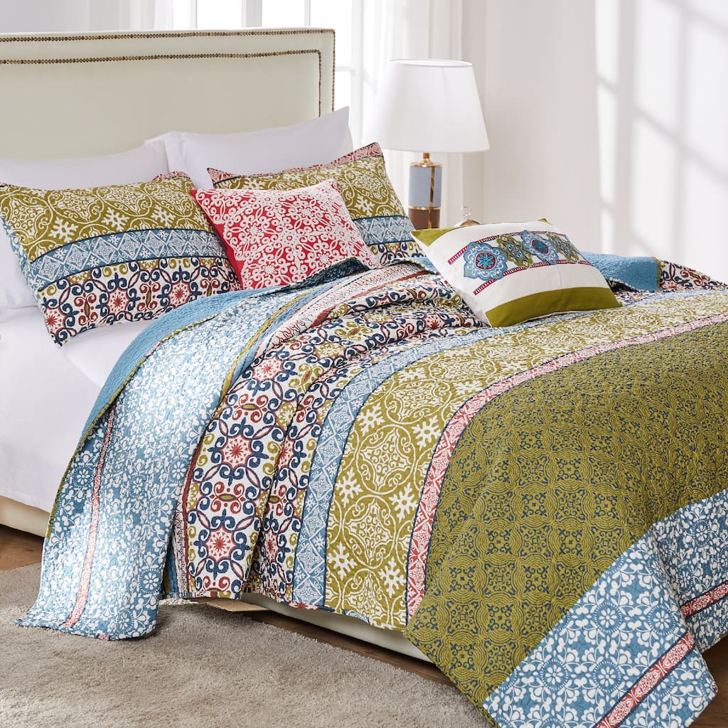 Greenland Home Fashions Shangri-La 100% Cotton Geometric Art Quilt Set