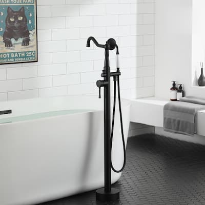 Freestanding Tub Filler Faucet with Handshower in Matte Black