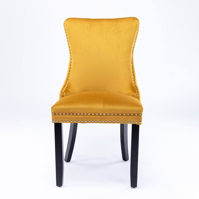 Modern Velvet Upholstered Wing-Back Dining Chair with Nailhead Trim/Solid Wood Legs-Set of 2-Yellow