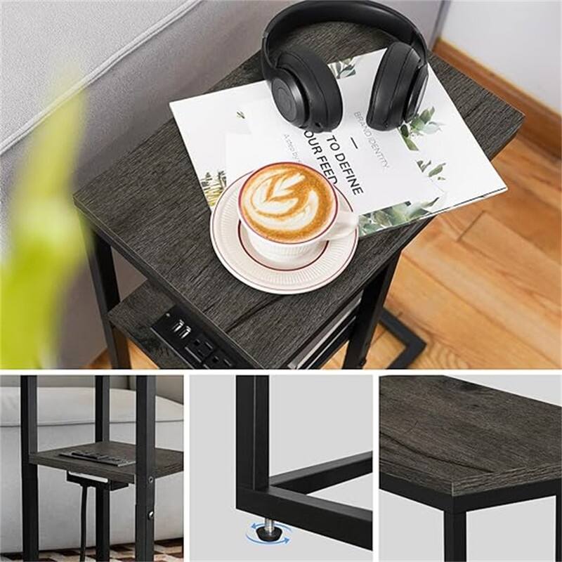 C Shaped End Table with Charging Station