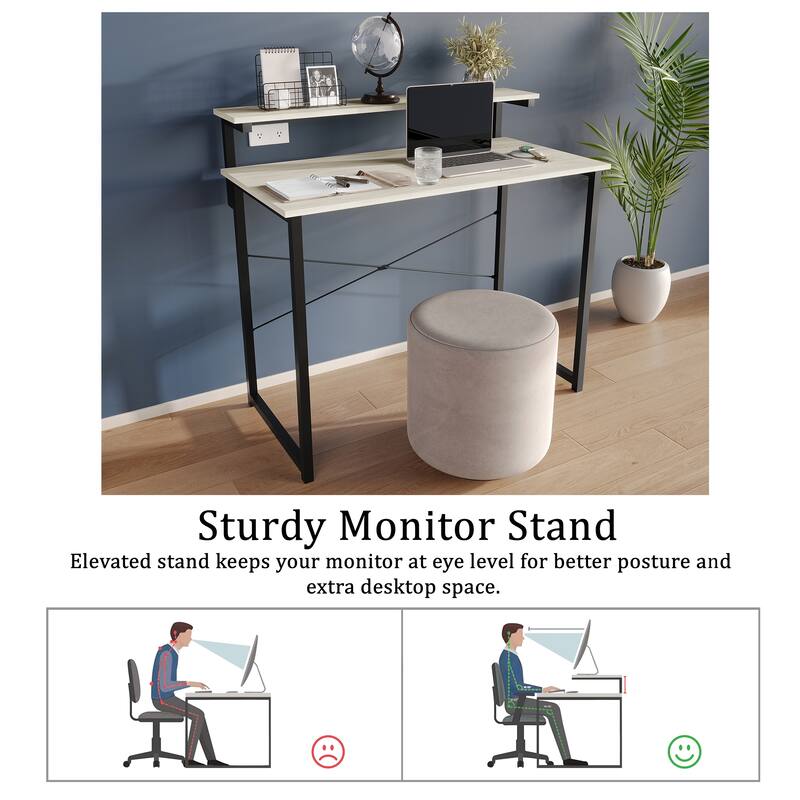 CraftPorch Minimalist 39-Inch Metal Computer Desk With Shelf